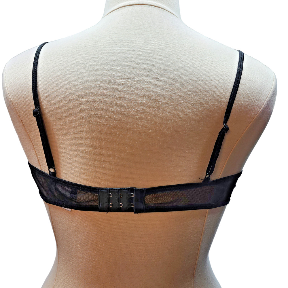 DreamGirl Bra XL Black Sheer Lingerie Metallic Gold Hearts Ruffle Trim Bow Sexy - Picture 2 of 10